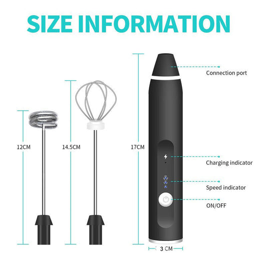 Black 304 Stainless Steel 3-Speed Handheld Electric Milk Frother, Egg Beater, Paint Mixer, and Milk Powder V888-ELOSUNG12266