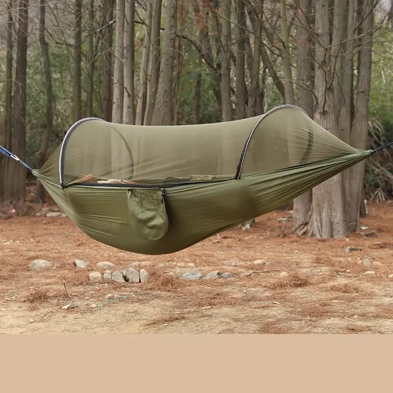 Military Green Outdoor Camping Hammock with Mosquito Net, Anti-Tip Nylon Fabric, Single/Double Person V888-ELOSUNG12295