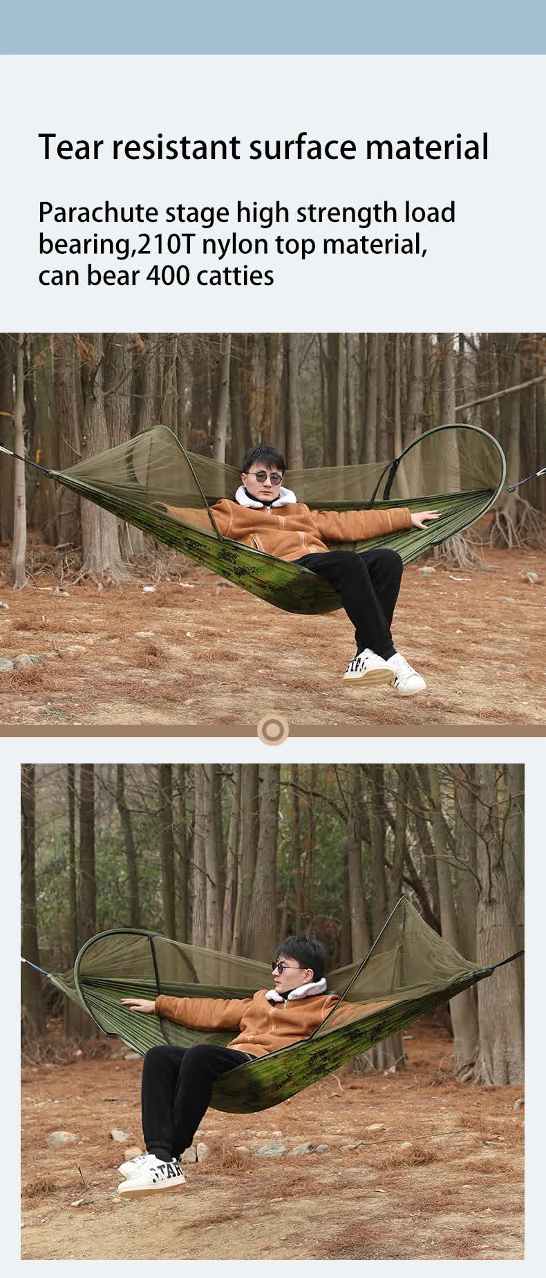 Military Green Outdoor Camping Hammock with Mosquito Net, Anti-Tip Nylon Fabric, Single/Double Person V888-ELOSUNG12295