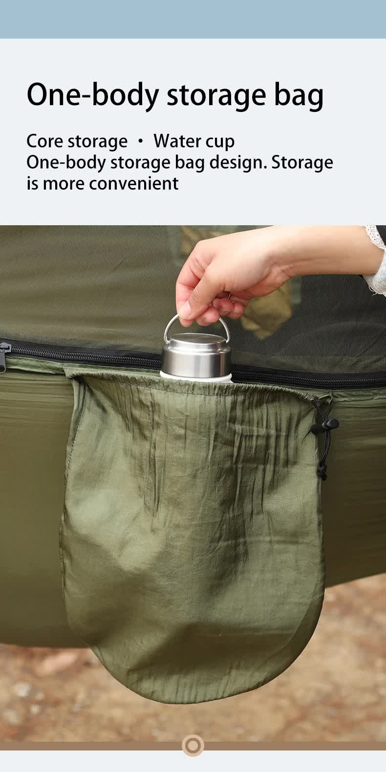 Military Green Outdoor Camping Hammock with Mosquito Net, Anti-Tip Nylon Fabric, Single/Double Person V888-ELOSUNG12295