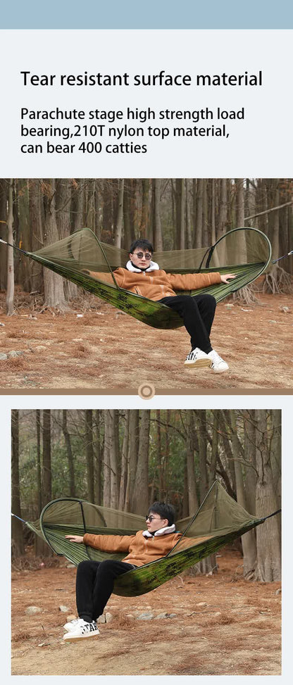 Blue Outdoor Camping Hammock with Mosquito Net, Anti-Tip Nylon Fabric, Single/Double Person Quick-Setup V888-ELOSUNG12296