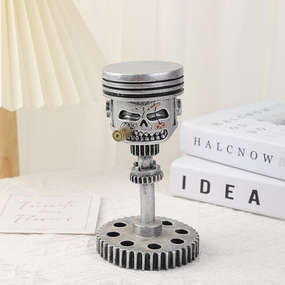 Piston Skull Face Sculpture, Resin Gear Decor, Industrial Style Home Decoration V888-ELOSUNG12307