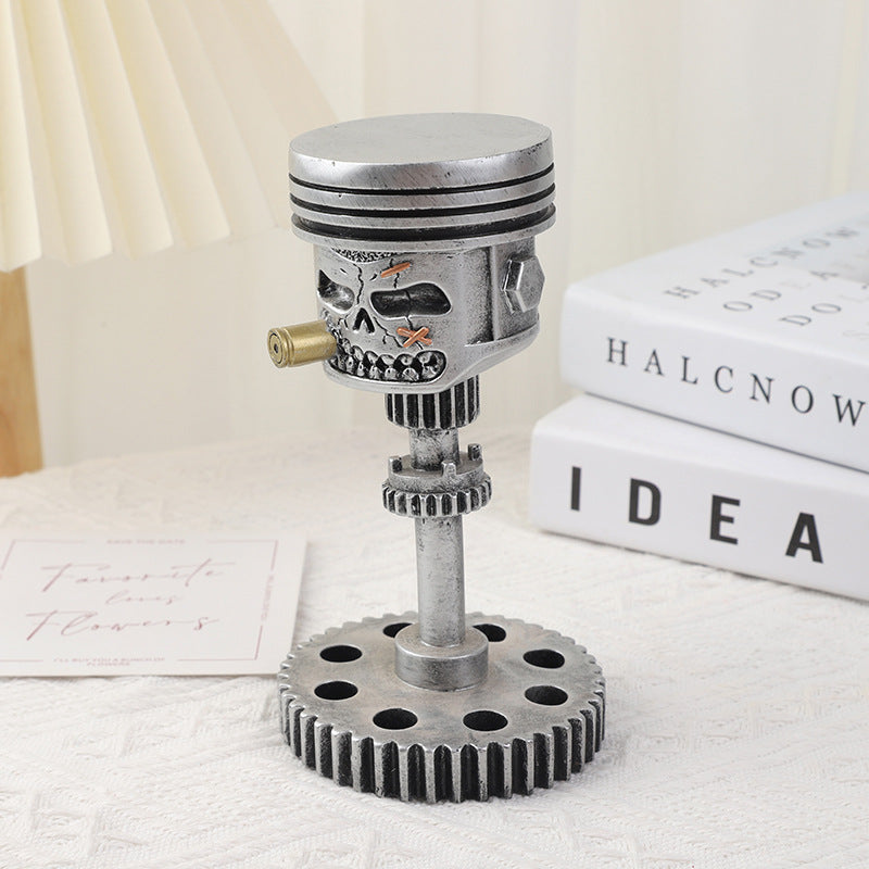 Piston Skull Face Sculpture, Resin Gear Decor, Industrial Style Home Decoration V888-ELOSUNG12307