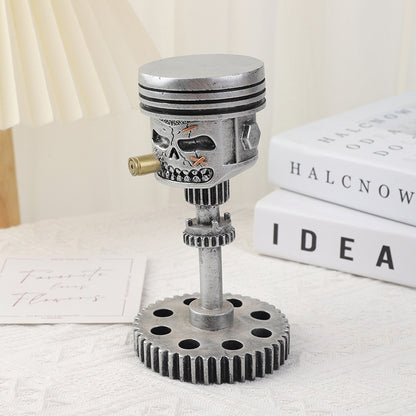 Piston Skull Face Sculpture, Resin Gear Decor, Industrial Style Home Decoration V888-ELOSUNG12307
