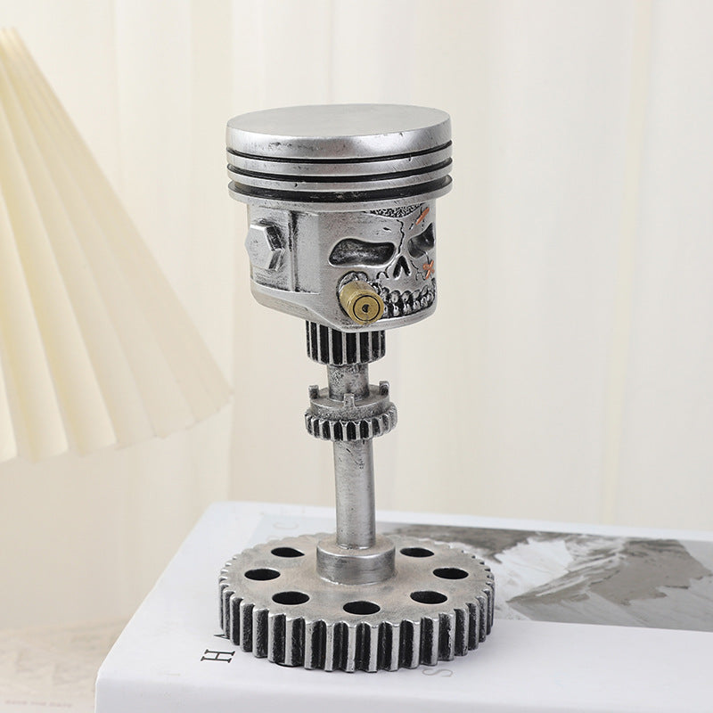 Piston Skull Face Sculpture, Resin Gear Decor, Industrial Style Home Decoration V888-ELOSUNG12307