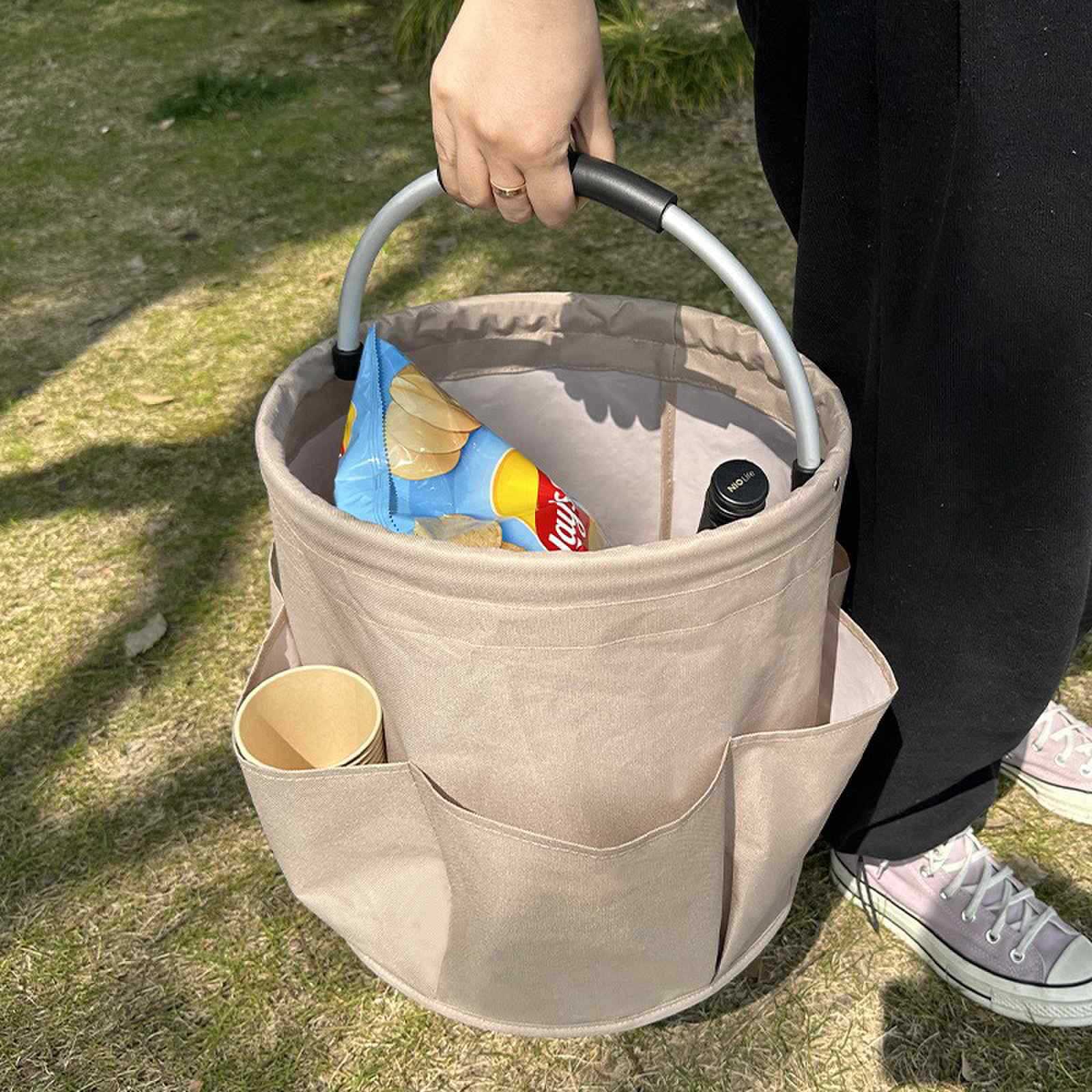 Navy Blue Portable Picnic Basket, Foldable Outdoor Beach Basket with Handle, Multi-Use Storage and Wash Bag V888-ELOSUNG12310