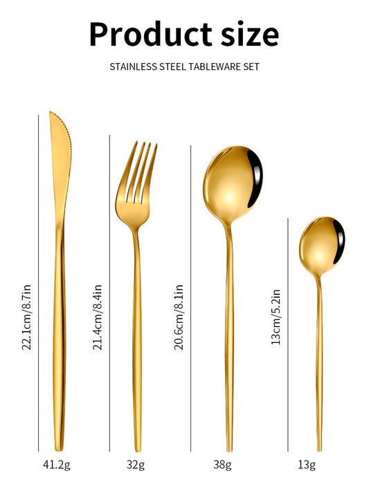 Colorful Color Premium 24-Piece Stainless Steel Cutlery Set - Elegant Golden Steak Knife, Fork, and Spoon Set V888-ELOSUNG12356