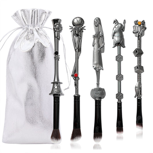 5-Piece Gothic Skeleton Jack Makeup Brush Set - Halloween Horror-Themed Metal Eyeshadow Brushes for Creative V888-ELOSUNG12401