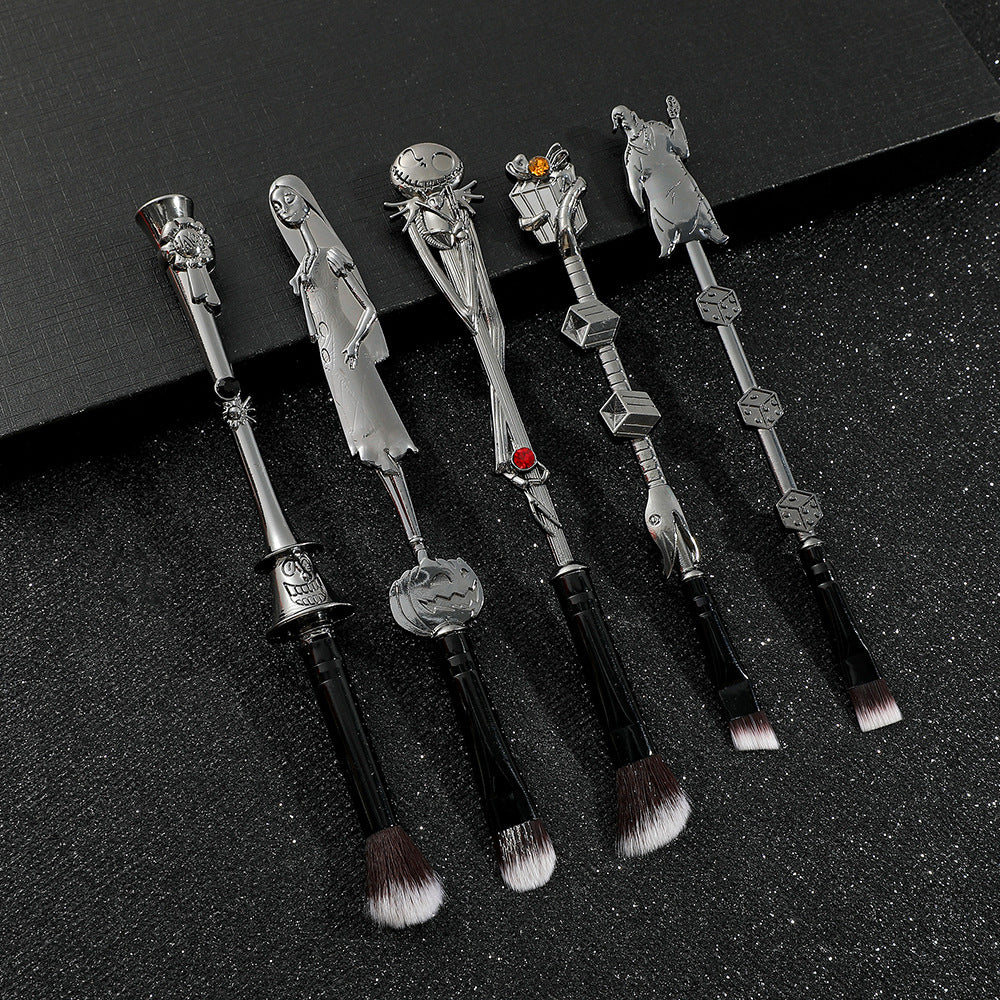 5-Piece Gothic Skeleton Jack Makeup Brush Set - Halloween Horror-Themed Metal Eyeshadow Brushes for Creative V888-ELOSUNG12401