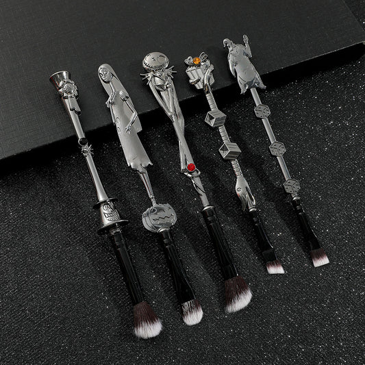 5-Piece Gothic Skeleton Jack Makeup Brush Set - Halloween Horror-Themed Metal Eyeshadow Brushes for Creative V888-ELOSUNG12401