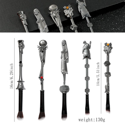 5-Piece Gothic Skeleton Jack Makeup Brush Set - Halloween Horror-Themed Metal Eyeshadow Brushes for Creative V888-ELOSUNG12401