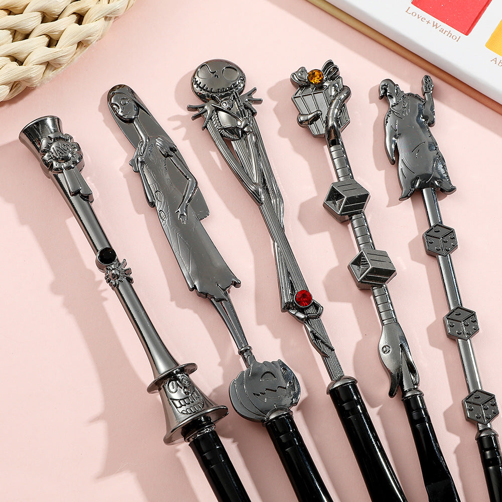 5-Piece Gothic Skeleton Jack Makeup Brush Set - Halloween Horror-Themed Metal Eyeshadow Brushes for Creative V888-ELOSUNG12401