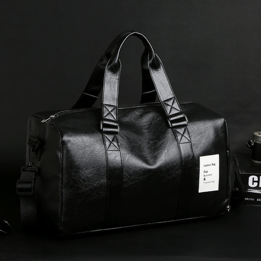 Black Men's Large-Capacity PU Leather Gym Bag - Travel, Shoulder, and Duffel Bag for Fitness and Yoga V888-ELOSUNG12429