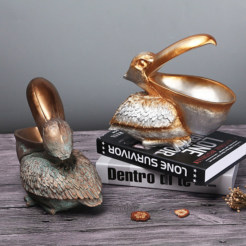 Silver Pelican Resin Decor Bowl - Unique Key, Candy, and Storage Organizer for Home Decoration V888-ELOSUNG12450