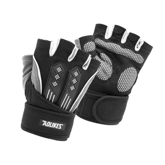 M White Fingerless Workout Gloves with Wrist Support - Non-Slip, Breathable Gym Gloves for Weightlifting and V888-ELOSUNG12499