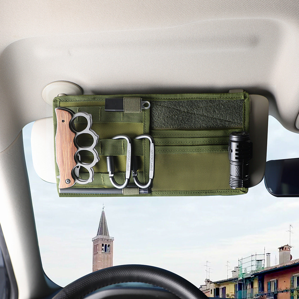 Black Car Sun Visor Organizer - Tactical Molle Storage Panel with Multi-Pocket Design V888-ELOSUNG12571