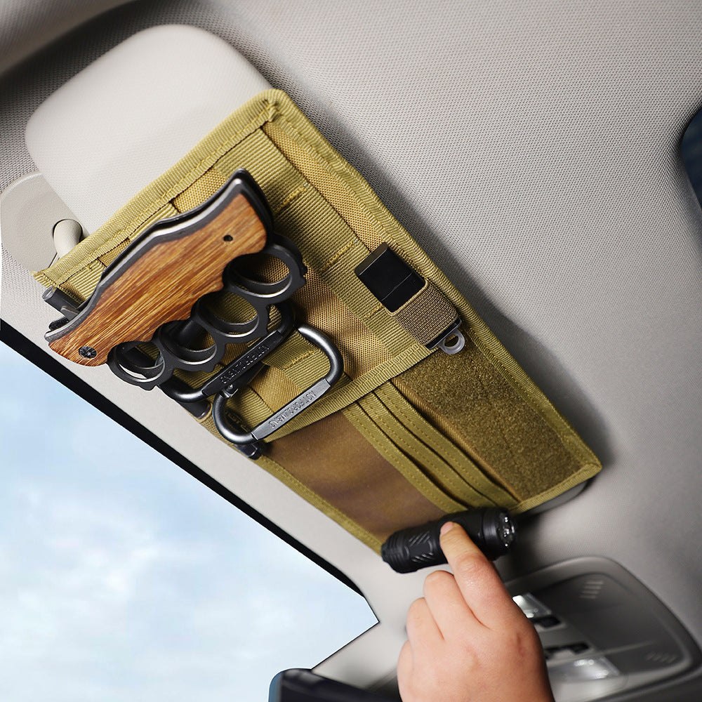 Black Car Sun Visor Organizer - Tactical Molle Storage Panel with Multi-Pocket Design V888-ELOSUNG12571