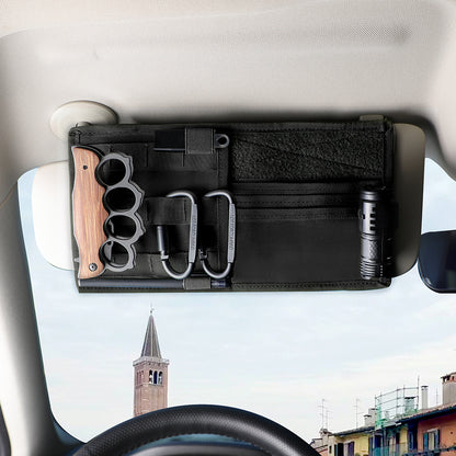 Black Car Sun Visor Organizer - Tactical Molle Storage Panel with Multi-Pocket Design V888-ELOSUNG12571