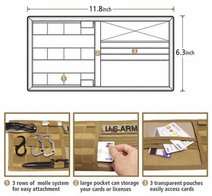 Black Car Sun Visor Organizer - Tactical Molle Storage Panel with Multi-Pocket Design V888-ELOSUNG12571