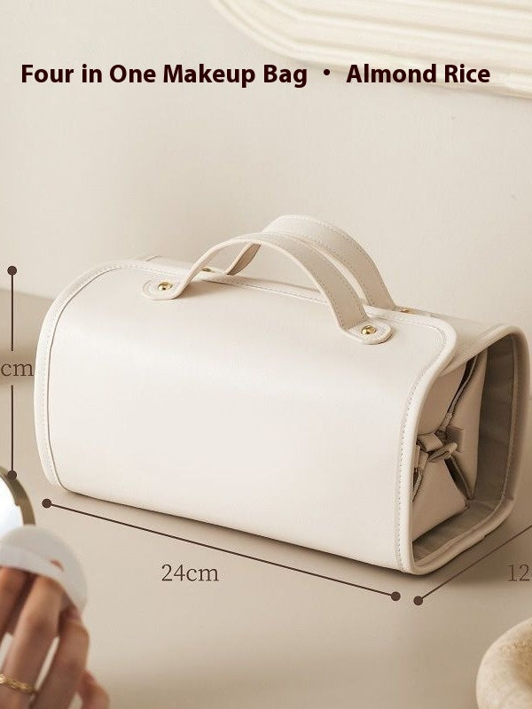 White Roll-Up Travel Makeup Bag - Compact Cosmetic Organizer with Multiple Compartments V888-ELOSUNG12604