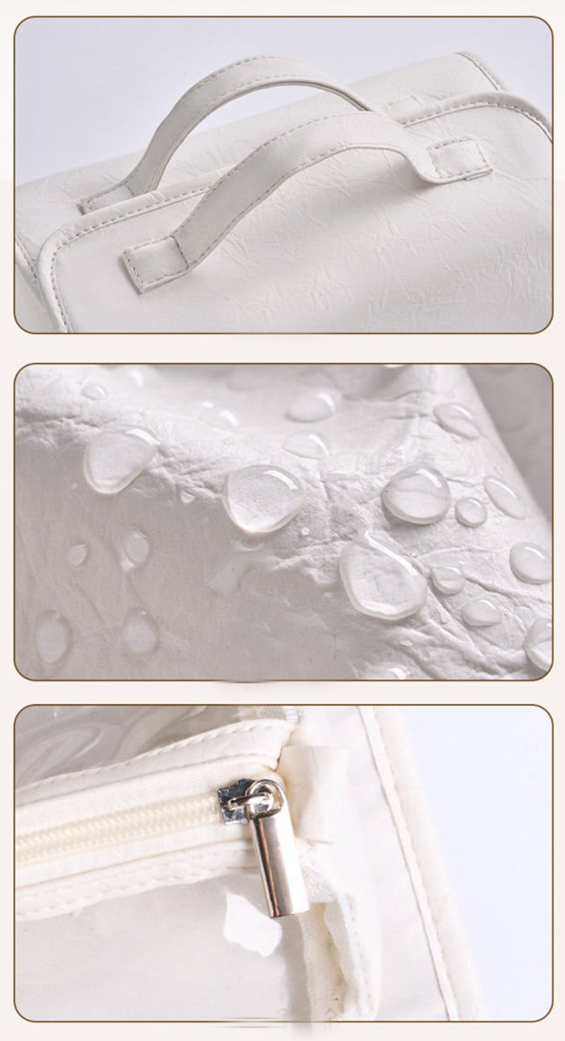 White Roll-Up Travel Makeup Bag - Compact Cosmetic Organizer with Multiple Compartments V888-ELOSUNG12604