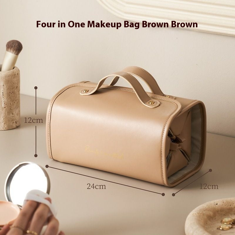 Brown Roll-Up Travel Makeup Bag - Compact Cosmetic Organizer with Multiple Compartments V888-ELOSUNG12605