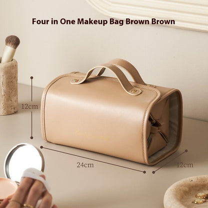 Brown Roll-Up Travel Makeup Bag - Compact Cosmetic Organizer with Multiple Compartments V888-ELOSUNG12605