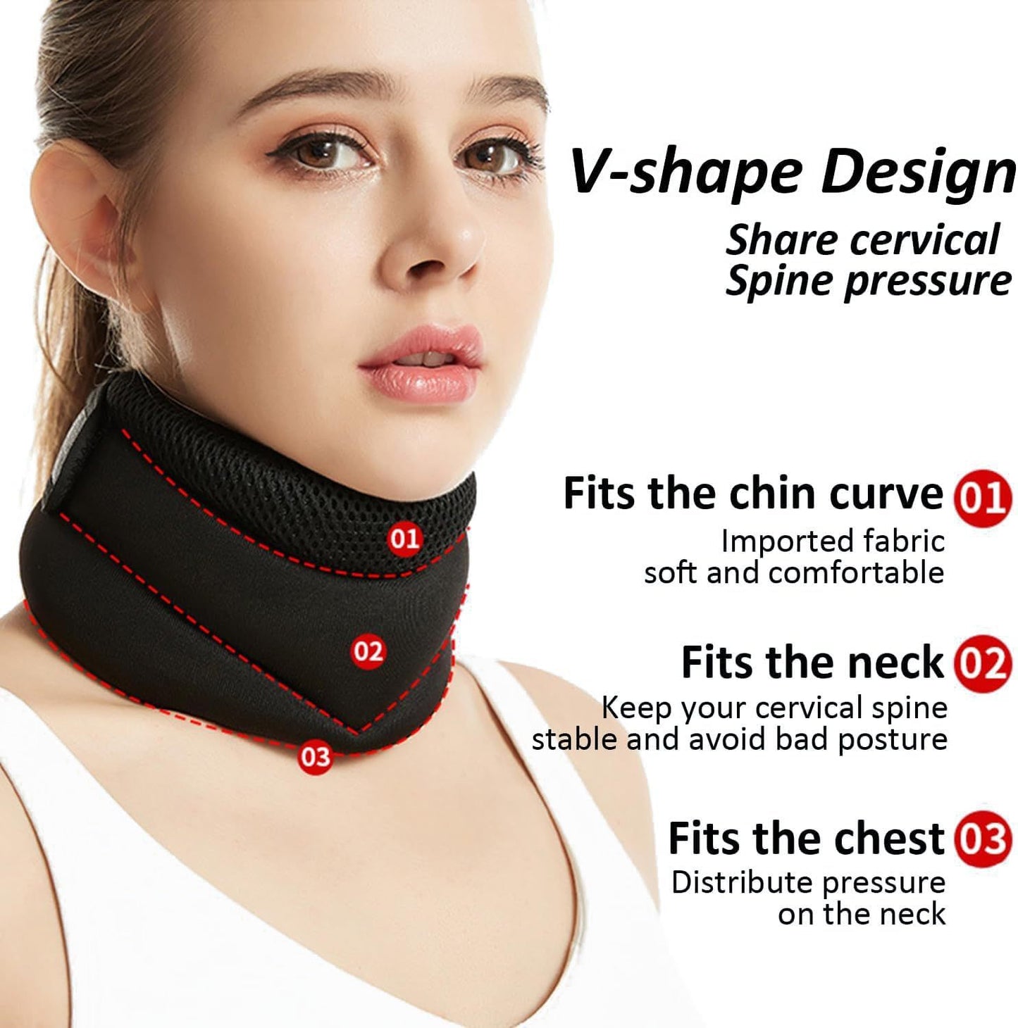 Adjustable Neck Brace with V-Shape Design - Cervical Spine Support for Pain Relief and Posture Correction V888-ELOSUNG12615