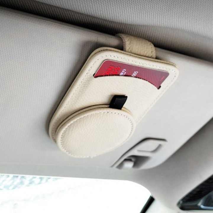 Beige Multifunctional Car Sun Visor Glasses Clip with Card Holder - Compact and Convenient V888-ELOSUNG12639