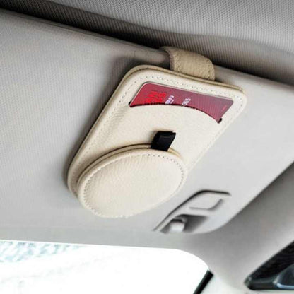 Beige Multifunctional Car Sun Visor Glasses Clip with Card Holder - Compact and Convenient V888-ELOSUNG12639