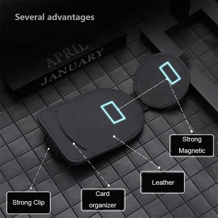Beige Multifunctional Car Sun Visor Glasses Clip with Card Holder - Compact and Convenient V888-ELOSUNG12639