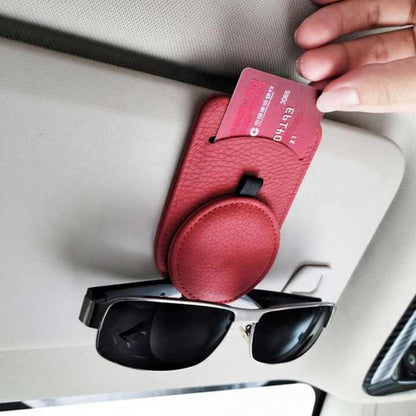 Beige Multifunctional Car Sun Visor Glasses Clip with Card Holder - Compact and Convenient V888-ELOSUNG12639