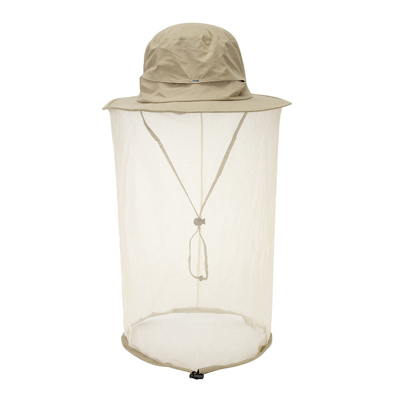 Beige Outdoor Mosquito Net Hat - Sun Protection and Insect Repellent Bucket Hat V888-ELOSUNG12640