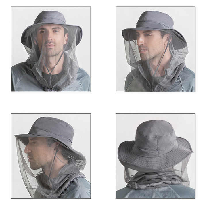 Black Outdoor Mosquito Net Hat - Sun Protection and Insect Repellent Bucket Hat V888-ELOSUNG12641