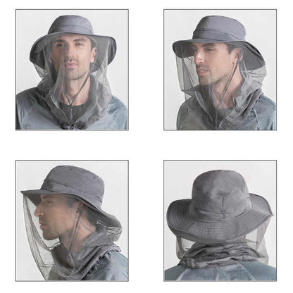Black Outdoor Mosquito Net Hat - Sun Protection and Insect Repellent Bucket Hat V888-ELOSUNG12641