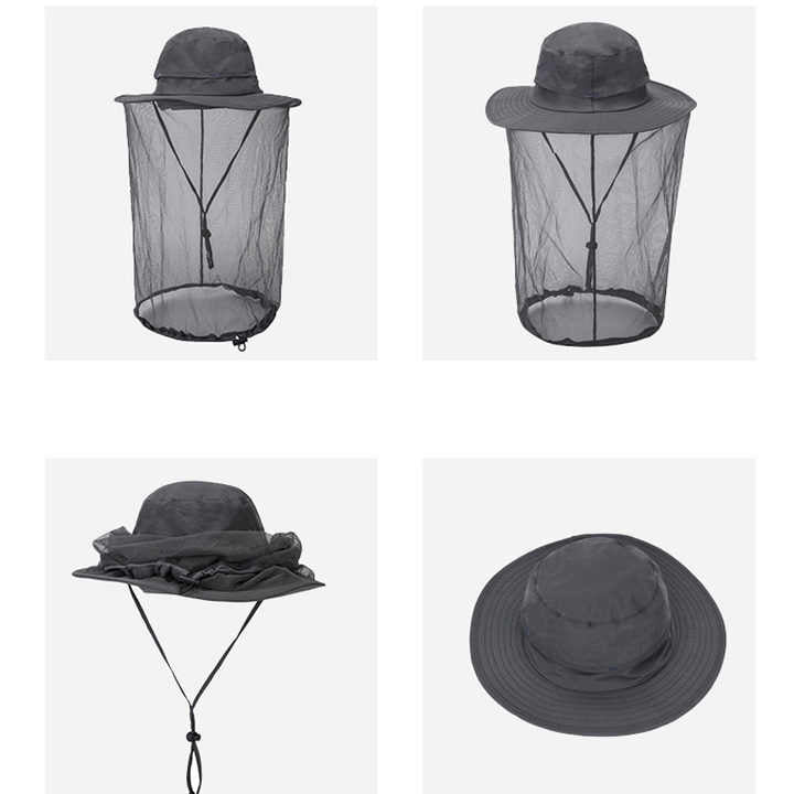Black Outdoor Mosquito Net Hat - Sun Protection and Insect Repellent Bucket Hat V888-ELOSUNG12641
