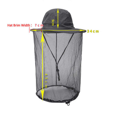 Black Outdoor Mosquito Net Hat - Sun Protection and Insect Repellent Bucket Hat V888-ELOSUNG12641