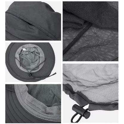 Black Outdoor Mosquito Net Hat - Sun Protection and Insect Repellent Bucket Hat V888-ELOSUNG12641