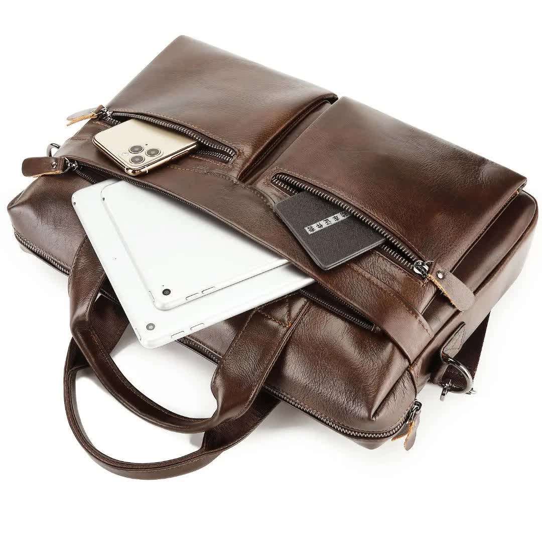 Brown Men's Genuine Leather Briefcase - Classic Business Messenger Bag V888-ELOSUNG12649