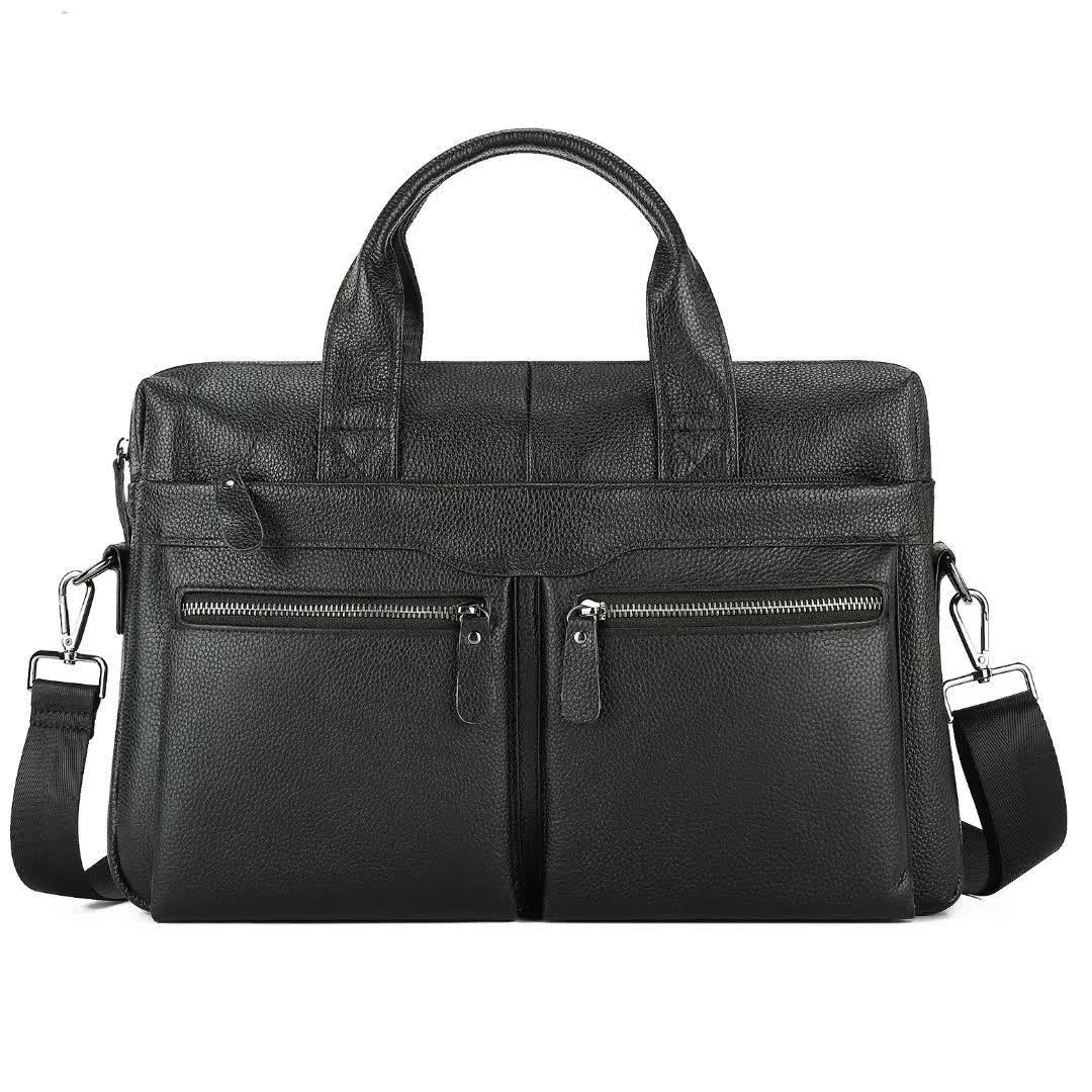 Black Men's Genuine Leather Briefcase - Classic Business Messenger Bag V888-ELOSUNG12651