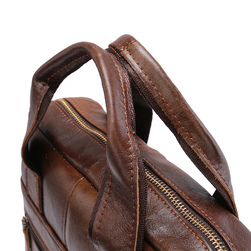 Brown Men's Genuine Leather Shoulder Bag - Vintage Business Briefcase V888-ELOSUNG12653