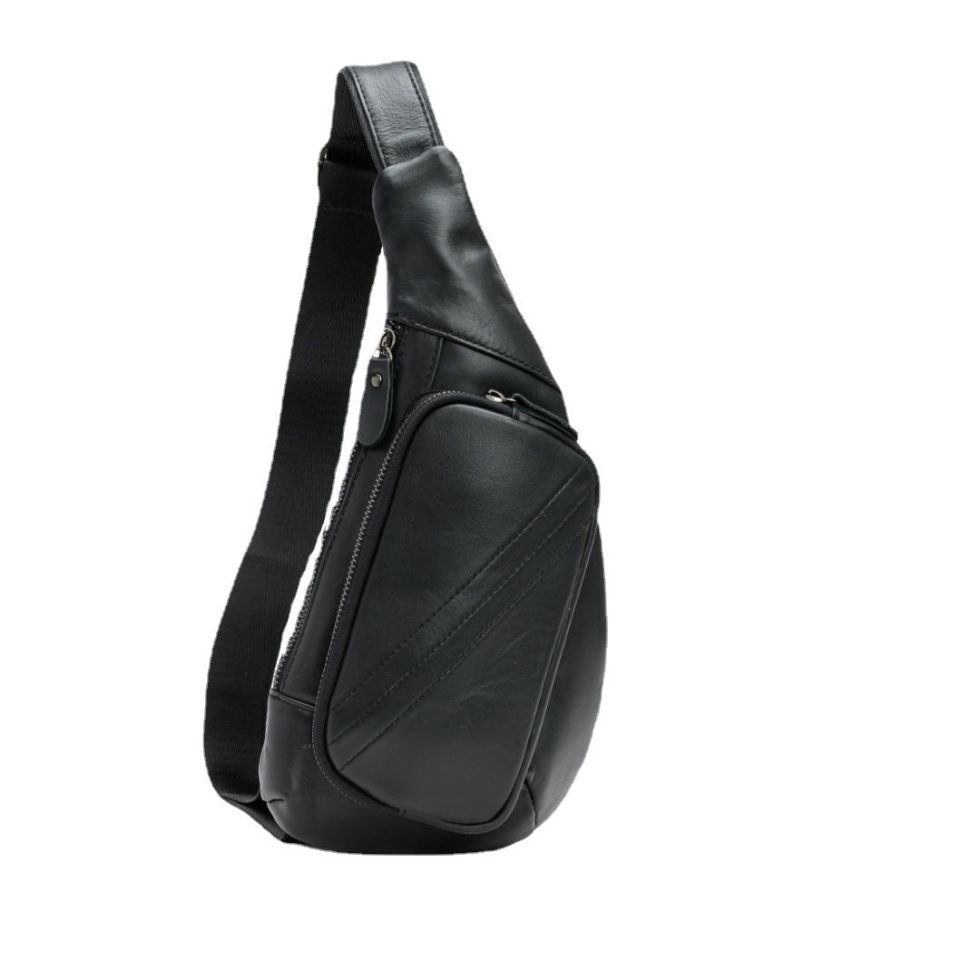 Black Men's Leather Sling Backpack - Casual Crossbody Chest Bag V888-ELOSUNG12655