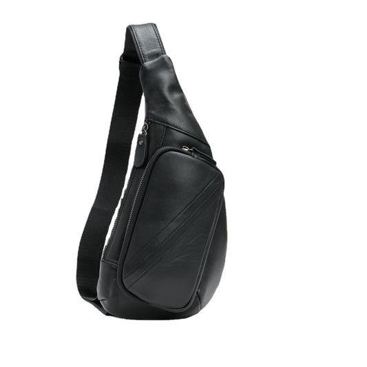 Black Men's Leather Sling Backpack - Casual Crossbody Chest Bag V888-ELOSUNG12655