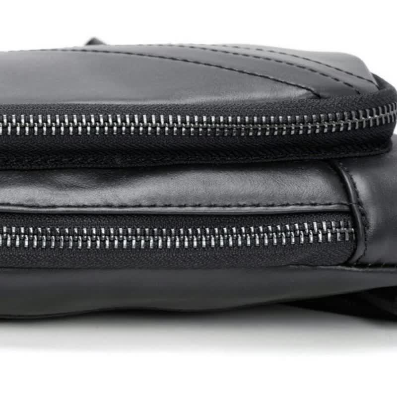 Black Men's Leather Sling Backpack - Casual Crossbody Chest Bag V888-ELOSUNG12655