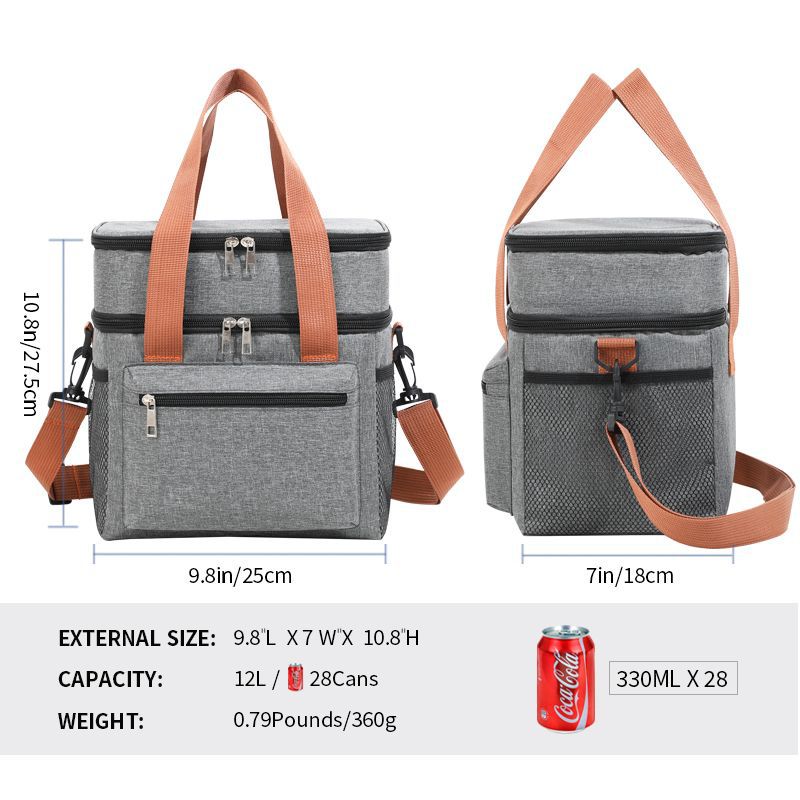 Grey Waterproof Insulated Lunch Bag - Leakproof Thermal Cooler for Food and Drinks V888-ELOSUNG12659