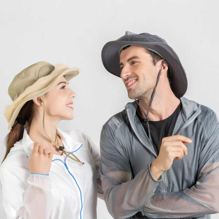 Pink Outdoor Mosquito Net Hat - Sun Protection and Insect Repellent Bucket Hat V888-ELOSUNG12670
