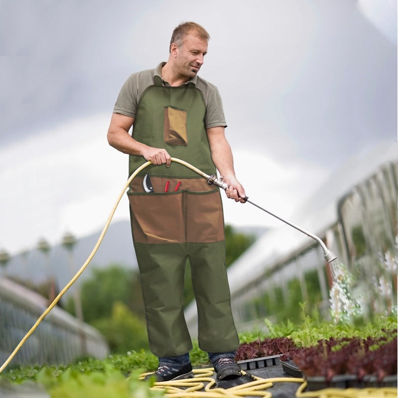 Khaki Pocket Heavy-Duty Gardening Apron with Adjustable Straps and Multi-Pocket Design V888-ELOSUNG12711