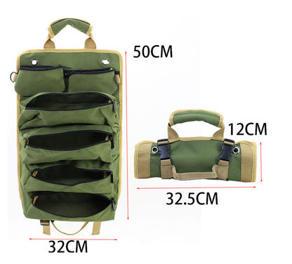 Green Portable Roll-Up Tool Organizer with Zippered Pockets V888-ELOSUNG12744