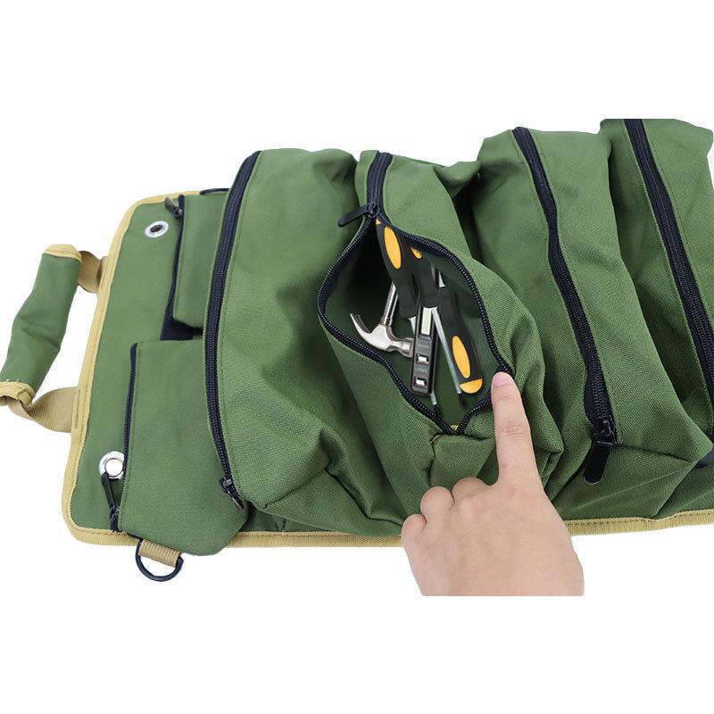 Khaki Portable Roll-Up Tool Organizer with Zippered Pockets V888-ELOSUNG12745