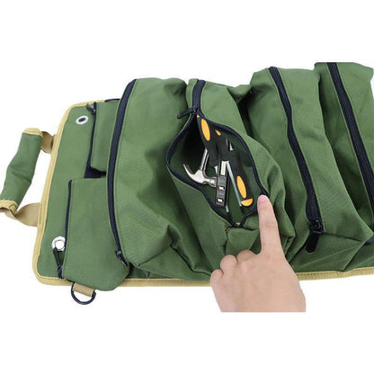 Khaki Portable Roll-Up Tool Organizer with Zippered Pockets V888-ELOSUNG12745